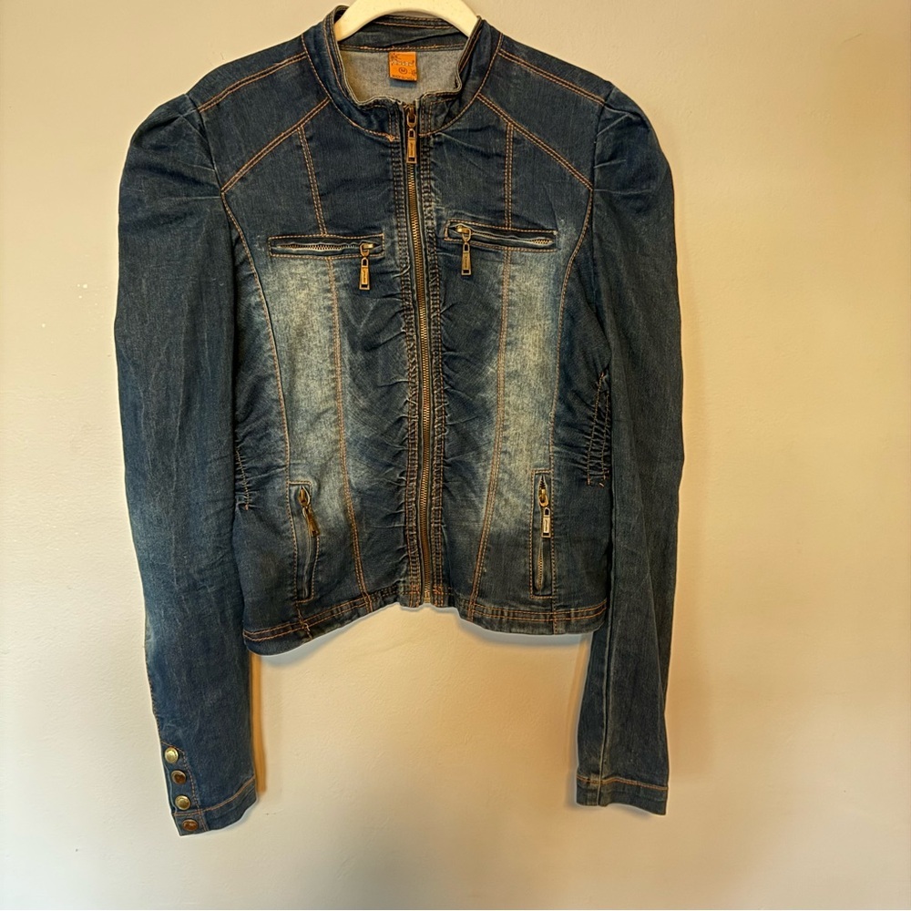Joujou Denim Jacket - Ruched Detail - Vintage 90s/00s Style Size Medium